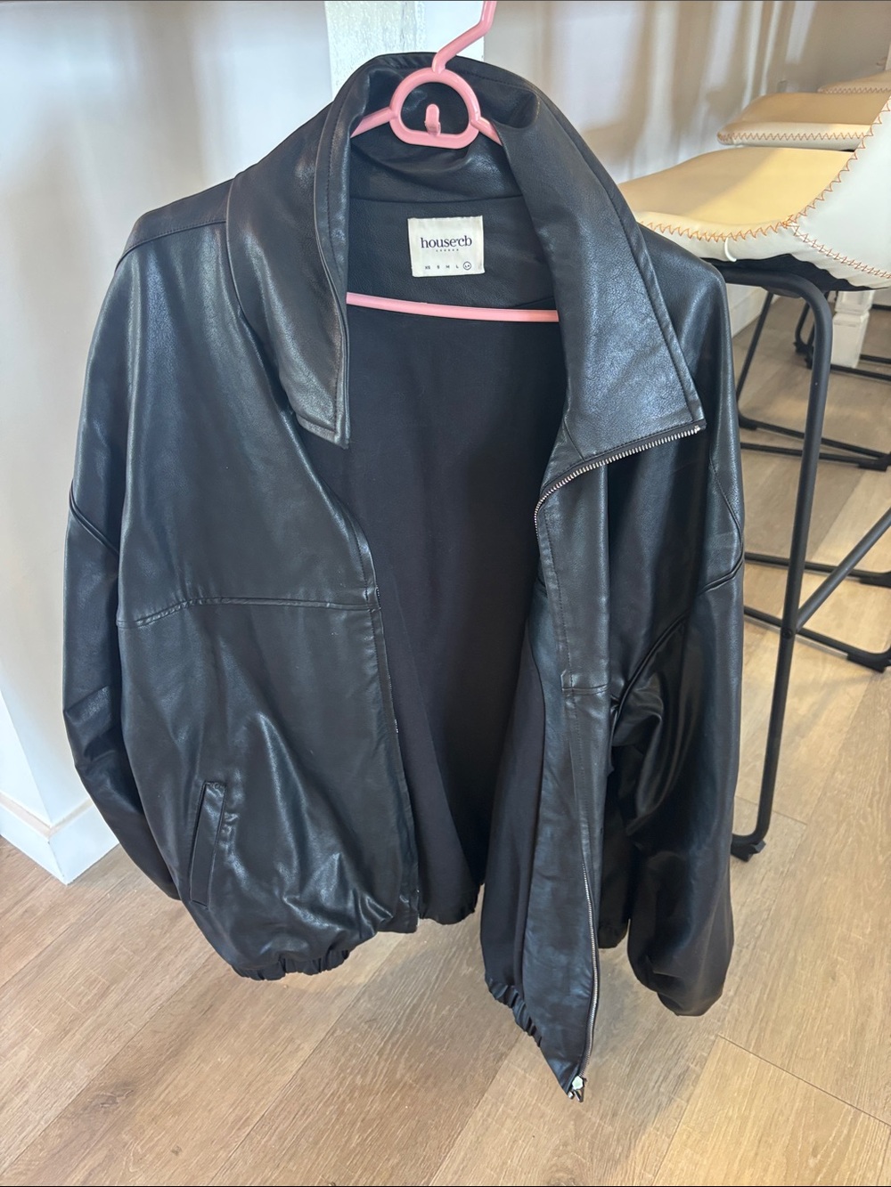 House of CB Black Leather Bomber Jacket